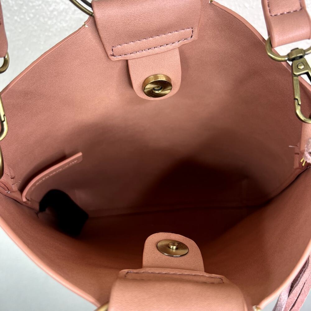 Anthropologie Pink Faux Leather Crossbody Purse Handbag Circle Handle Bag - Picture 6 of 8